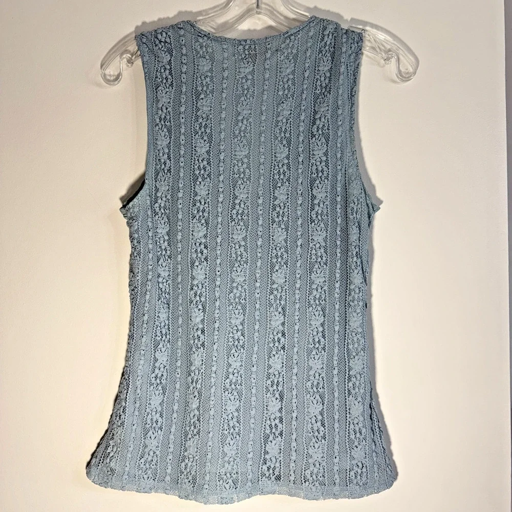 Michael Kors Lace‎ V-Neck Sleeveless Peplum Top Womens Size M Blue Romantic Boho